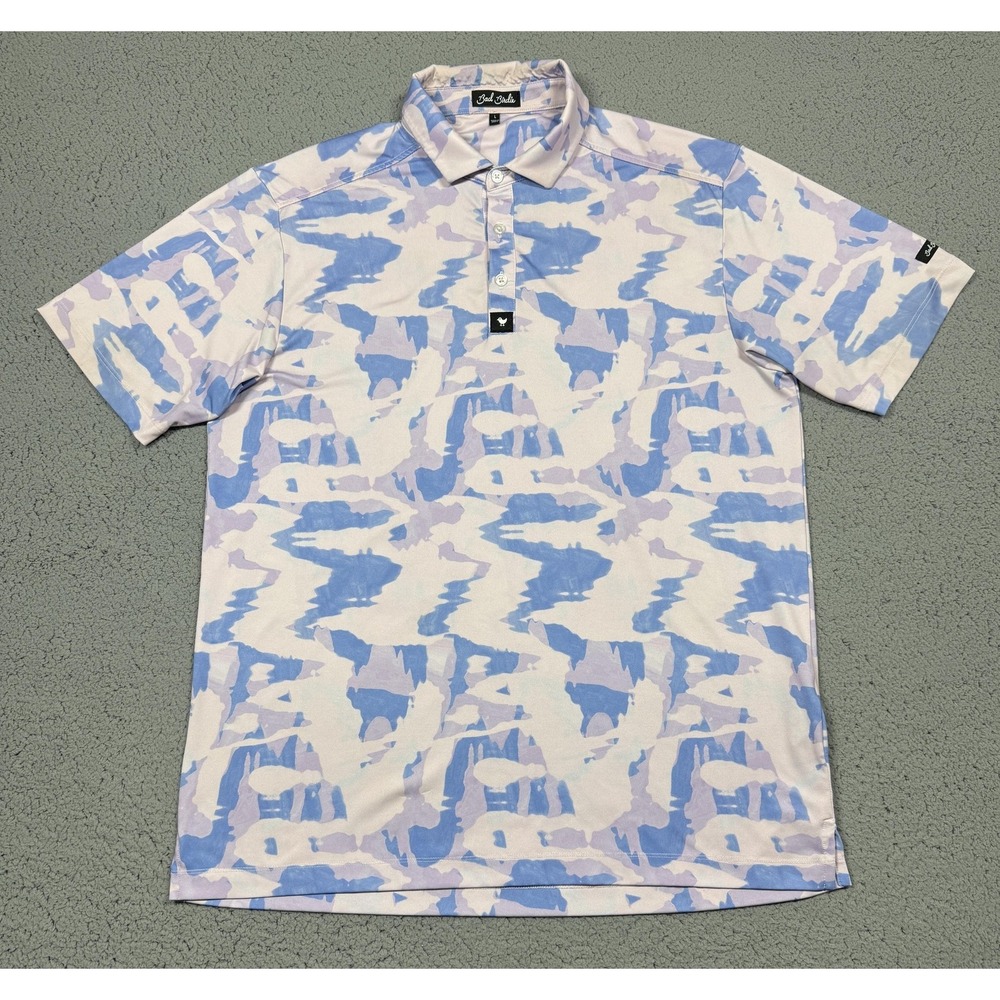 Bad Birdie Polo Shirt Mens Large Blue‎ Pink Camo Golf Performance Stretch Short
